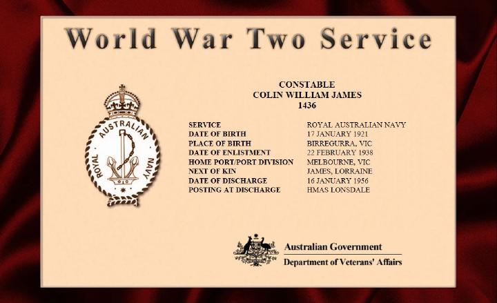 Colin James RN Record of Service